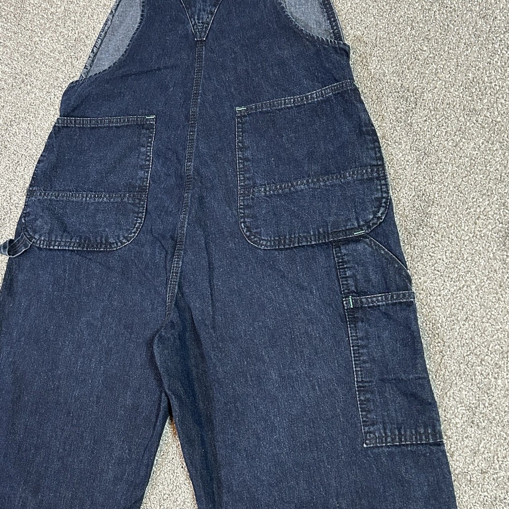 Liberty Overalls Men's 38x31 Dark Denim Bib Carpenter Green Stitch Zip Pocket - Picture 5 of 11